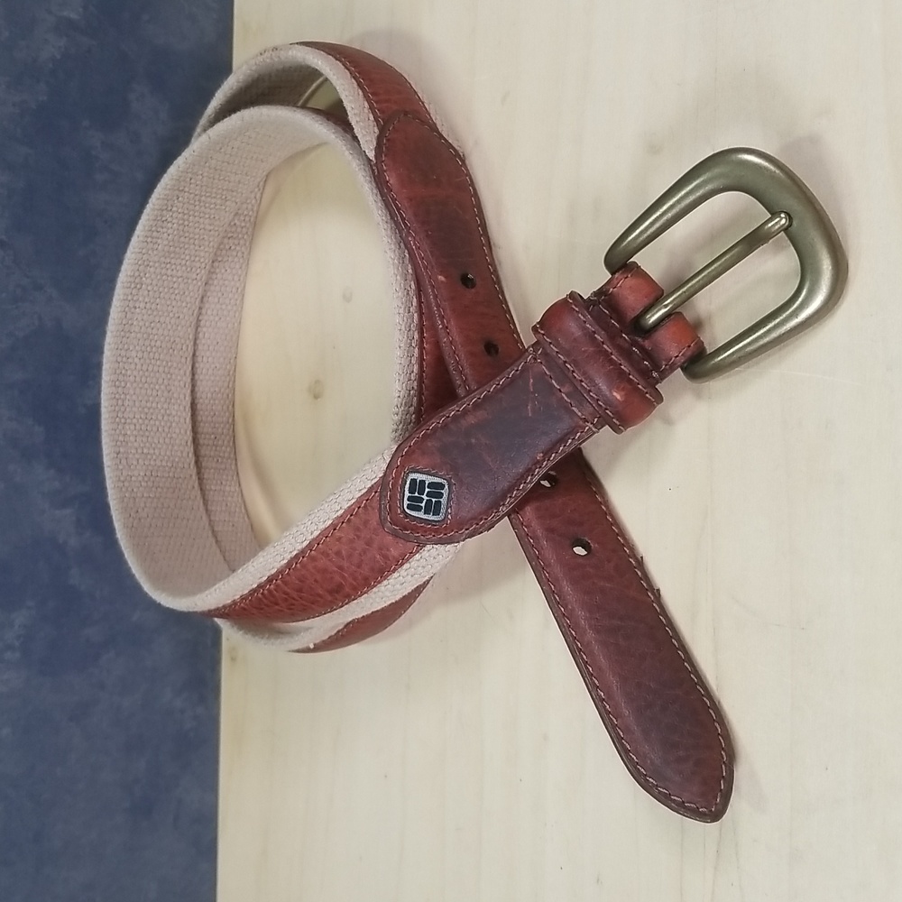 Columbia leather and twill belt
